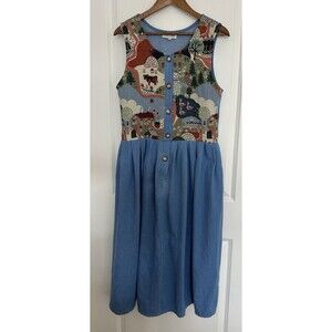 Anne Marie Dress Small Buttons Farm House Tapestry Storybook Folk Prairie FLAW